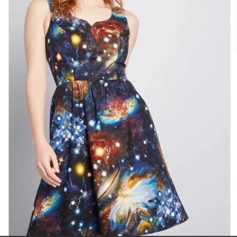 Modcloth Heart and Solar System Galaxy Space Dress 1X